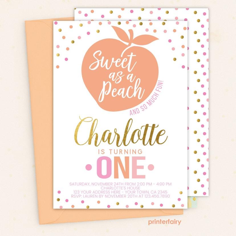 Sweet Peach Birthday Invitation, Editable Template (Instant Download)