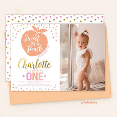 Sweet as a Peach Birthday Invitation, Photo, Editable (Instant Download)