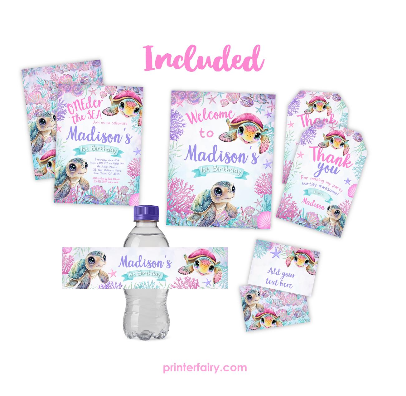 Sea Turtle 1st Birthday Party Bundle, Under the Sea Invite (Digital Download)