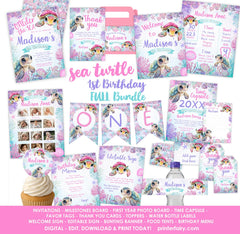 Sea Turtle 1st Birthday Party Bundle, Under the Sea Invite (Digital Download)