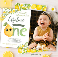 Lemon First Birthday Invitation, Editable Citrus Party (Instant Download)