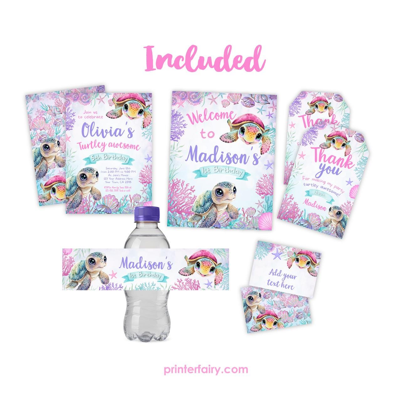 Sea Turtle Birthday Party Editable Bundle (Digital Download)