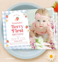Strawberry First Birthday Invitation, Sweet One Invite (Digital Download)