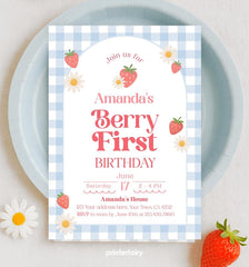 Strawberry First Birthday Invitation, Sweet One Theme (EDITABLE Digital Download)
