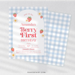 Strawberry First Birthday Invitation, Sweet One Theme (EDITABLE Digital Download)