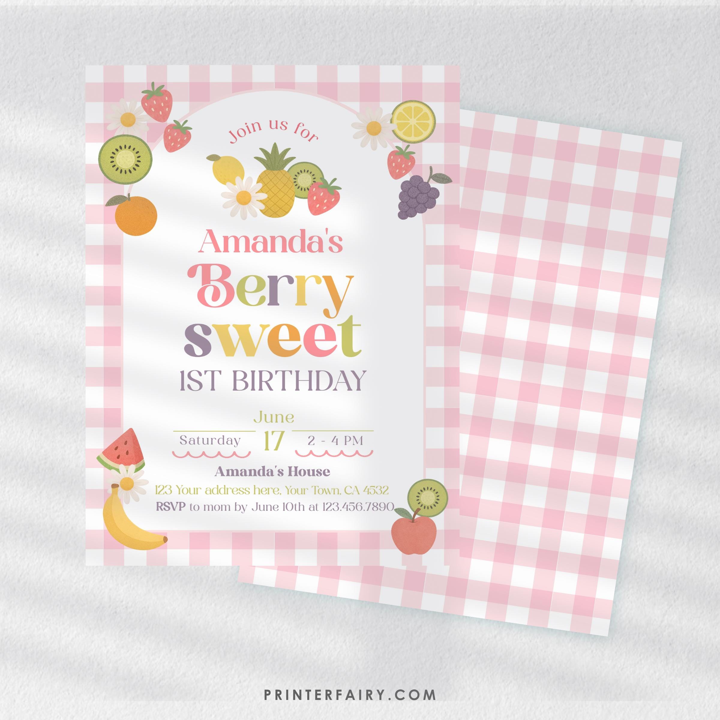 Tutti Frutti Birthday Invitation, Berry Sweet, Editable Template (Instant Download)