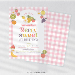 Tutti Frutti Birthday Invitation, Berry Sweet, Editable Template (Instant Download)