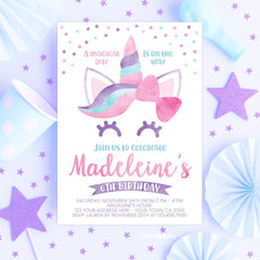 Editable Unicorn Birthday Invitation, Magical Party Invite (Digital Download)