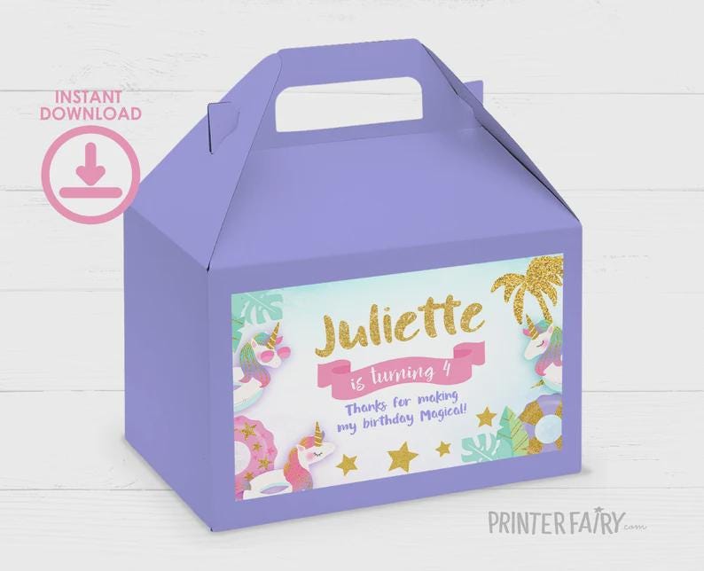 Unicorn Pool Party Birthday Bundle, Editable Summer Printable Kit (Digital Download)