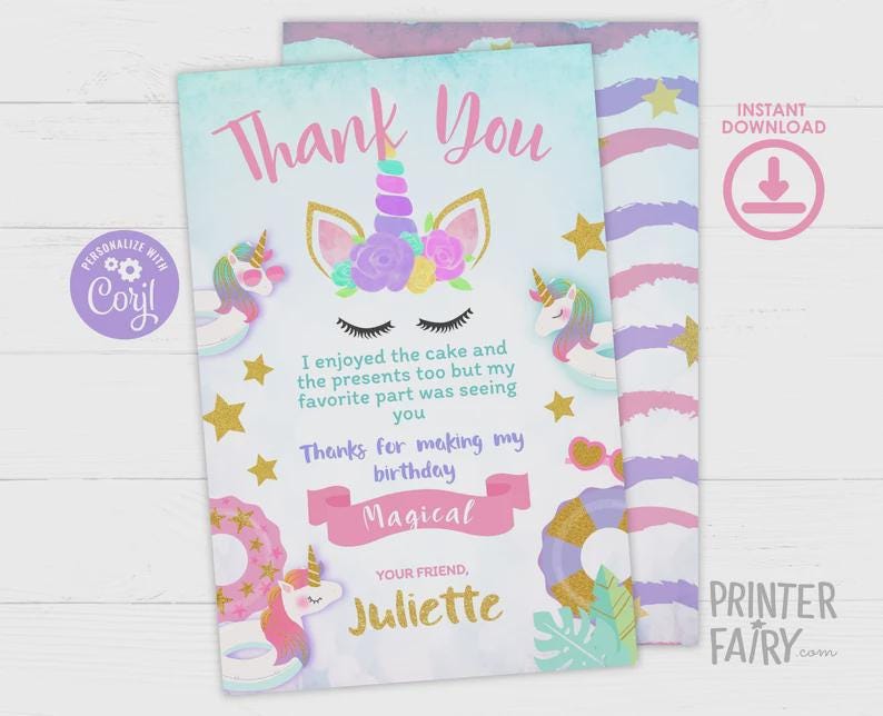 Unicorn Pool Party Birthday Bundle, Editable Summer Printable Kit (Digital Download)