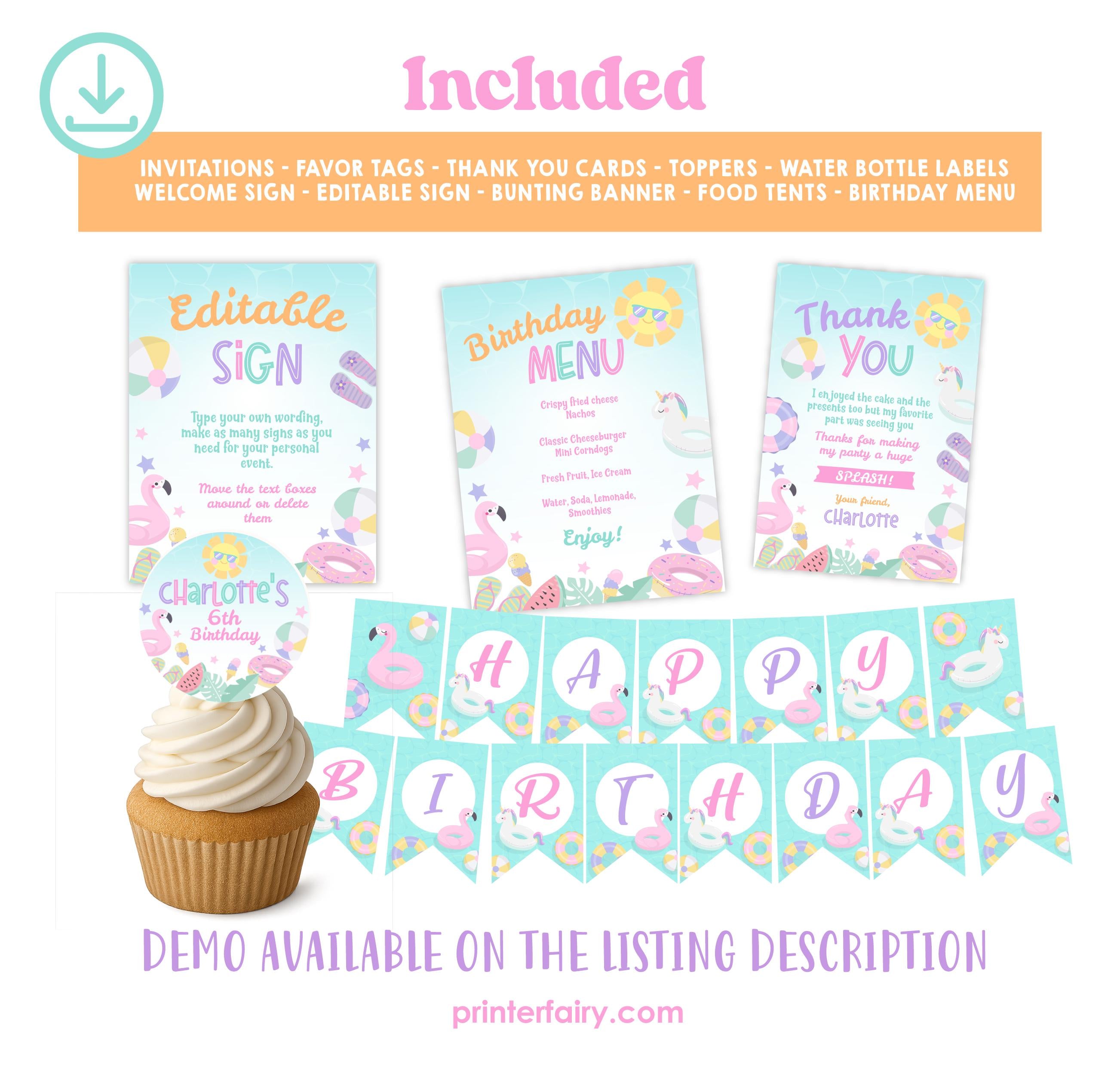 Pool Party Birthday Kit, Editable Summer Printables (Instant Download)