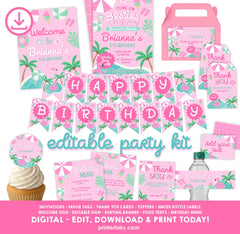 Pool Party Birthday Invitation Bundle, Flamingo Printables (Digital Download)