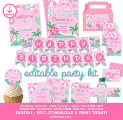 Pool Party Birthday Invitation Bundle, Flamingo Printables (Digital Download)