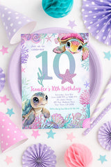 Sea Turtle 10th Birthday Invitation, Under the Sea Party (Instant Download)