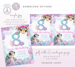 Sea Turtle 8th Birthday Invitation, Under the Sea Party (Instant Download)