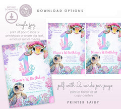 Sea Turtle 1st Birthday Invitation, Editable Under the Sea Party Invite (Digital Download)