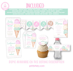 Ice Cream Baby Shower Bundle, Girl Sprinkle Party (Digital Download)