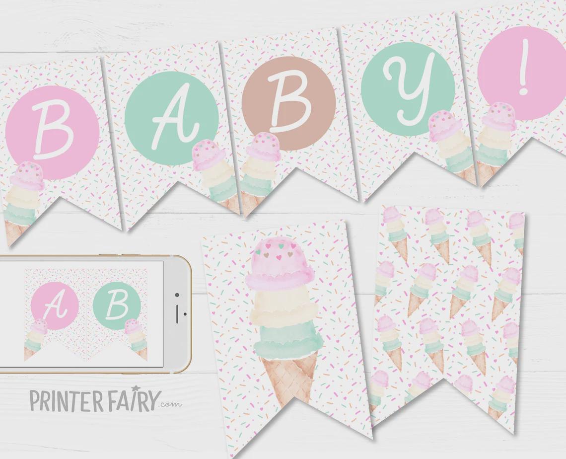 Ice Cream Baby Shower Bundle, Girl Sprinkle Party (Digital Download)