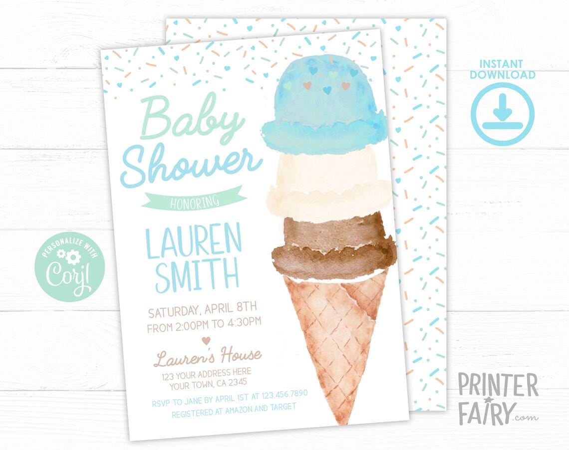 Ice Cream Baby Shower Bundle, Party Printables (EDITABLE, Instant Download)