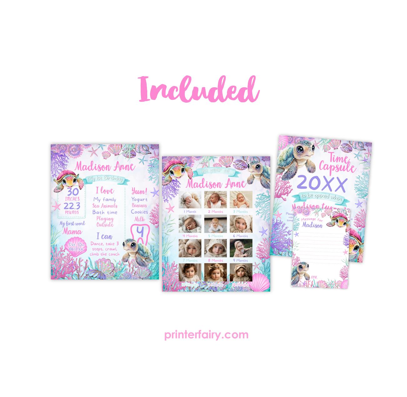 Sea Turtle 1st Birthday Party Bundle, Under the Sea Invite (Digital Download)