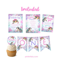 Sea Turtle 1st Birthday Party Bundle, Under the Sea Invite (Digital Download)