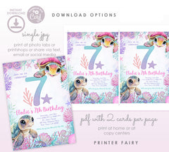 Sea Turtle 7th Birthday Invitation, Under the Sea Party (Instant Download)