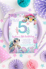 Sea Turtle 5th Birthday Invitation, Under the Sea Party (Instant Download)