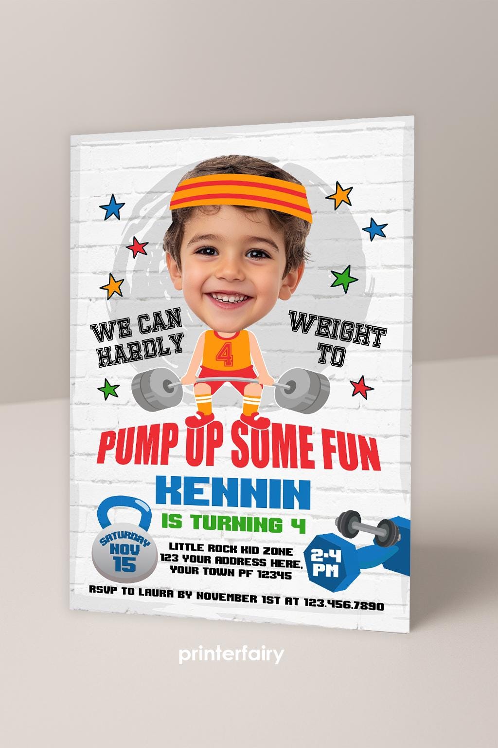 Fitness Gym Party Invitation Editable Template, Strong Boy Invitation for Any Age, Instant Download