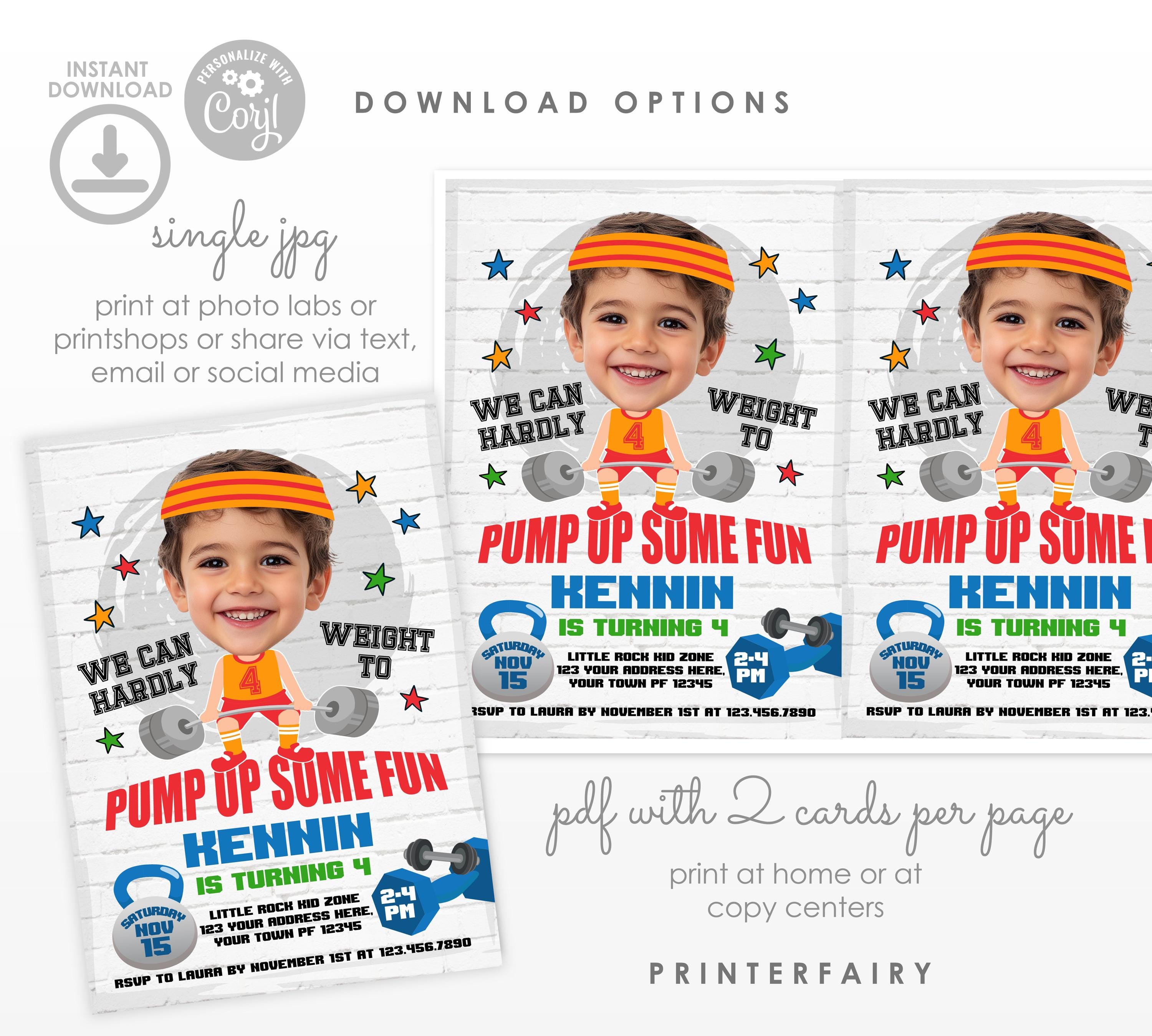 Fitness Gym Party Invitation Editable Template, Strong Boy Invitation for Any Age, Instant Download