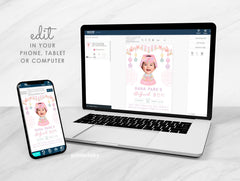 Doljanchi Invitation EDITABLE Template, Korean 1st Birthday Girl Invites, Instant Download