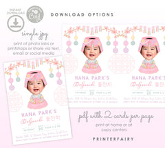 Doljanchi Invitation EDITABLE Template, Korean 1st Birthday Girl Invites, Instant Download