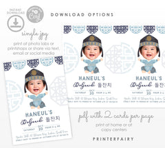 Doljanchi Invitation EDITABLE Template, Korean 1st Birthday Boy Invites, Instant Download