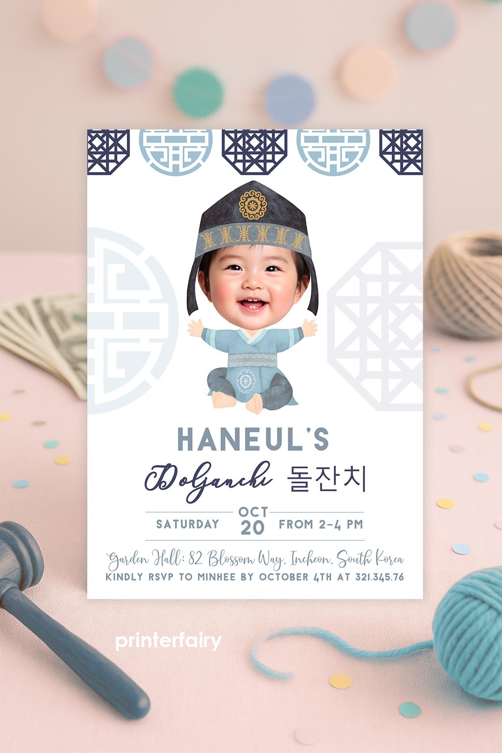 Doljanchi Invitation EDITABLE Template, Korean 1st Birthday Boy Invites, Instant Download