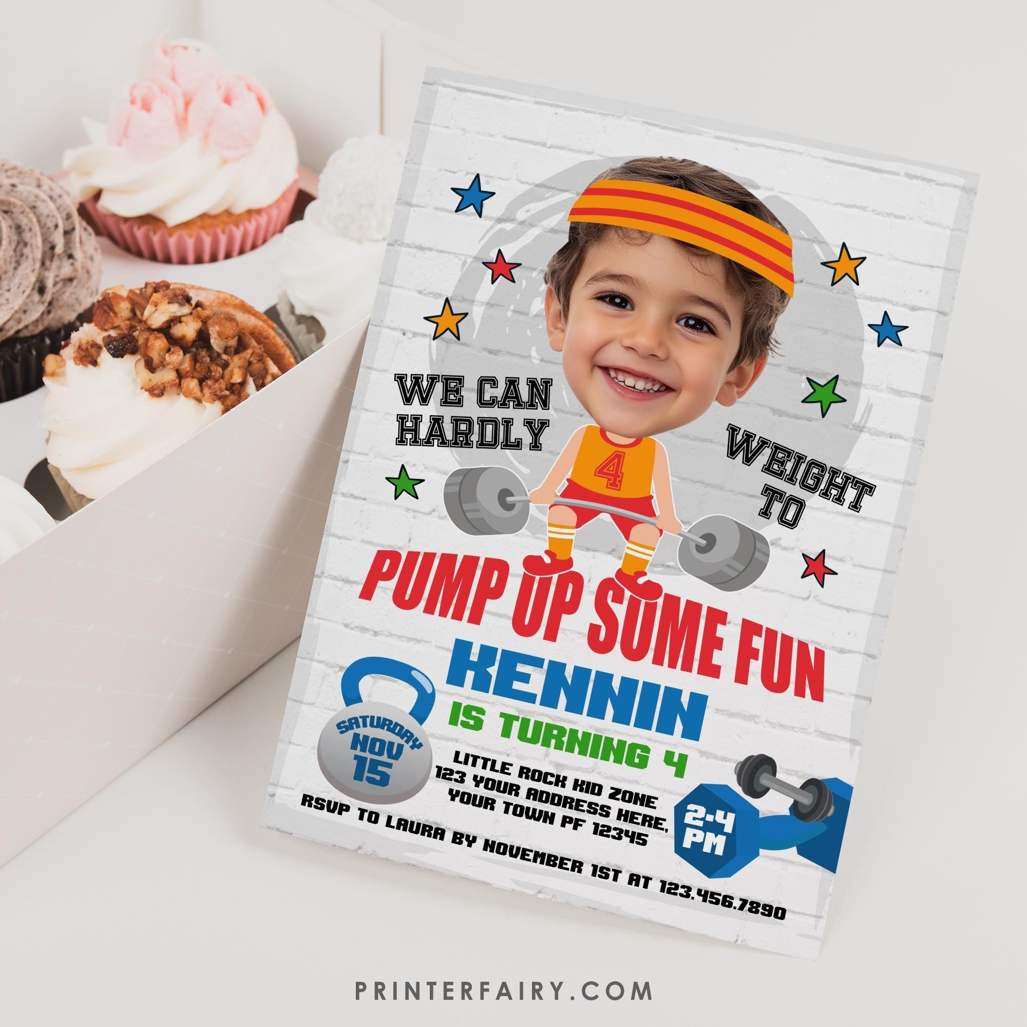 Fitness Gym Party Invitation Editable Template, Strong Boy Invitation for Any Age, Instant Download