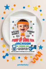 Fitness Gym Birthday Invitation, Strong Boy Theme (Editable Template)