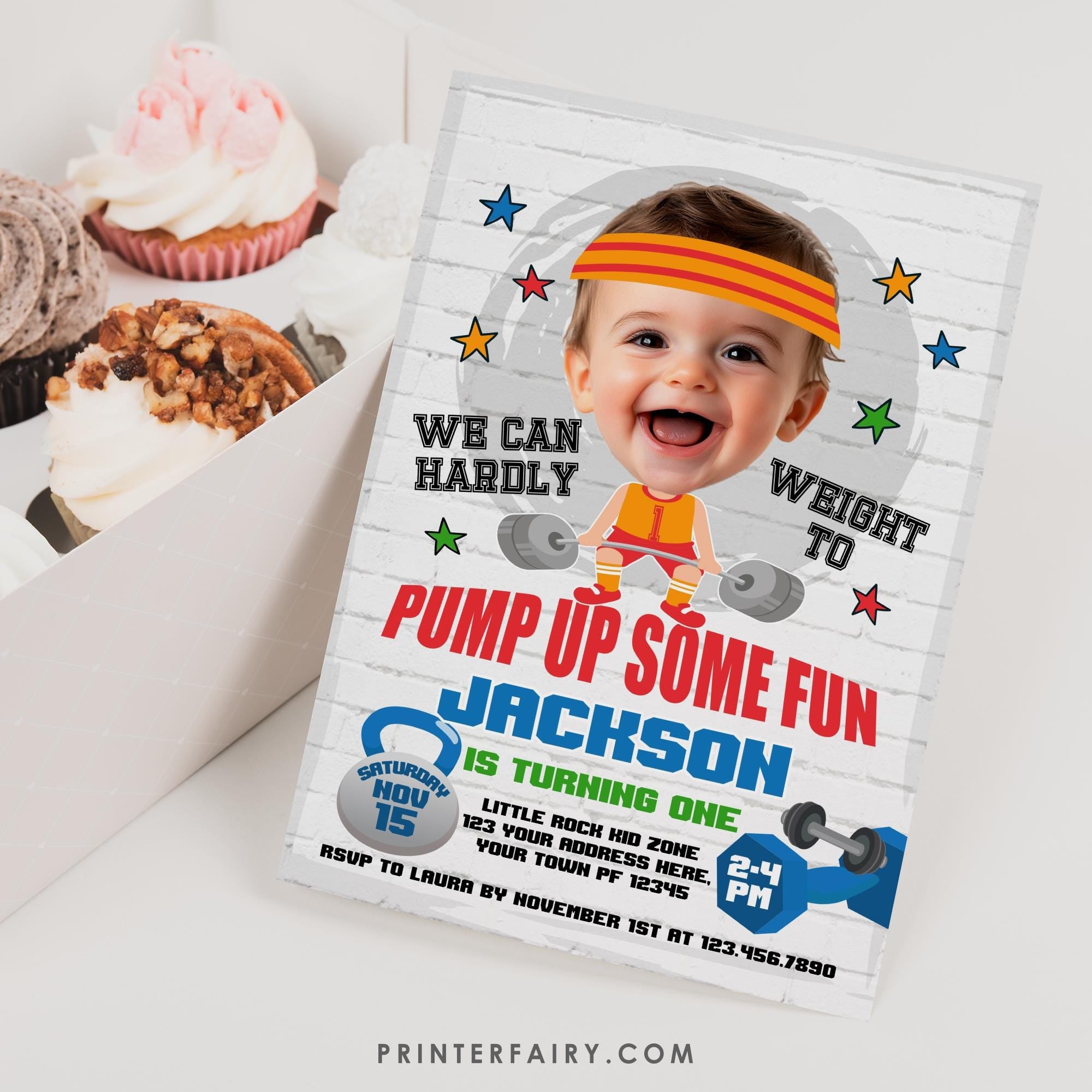 Fitness Gym Birthday Invitation, Strong Boy Theme (Editable Template)