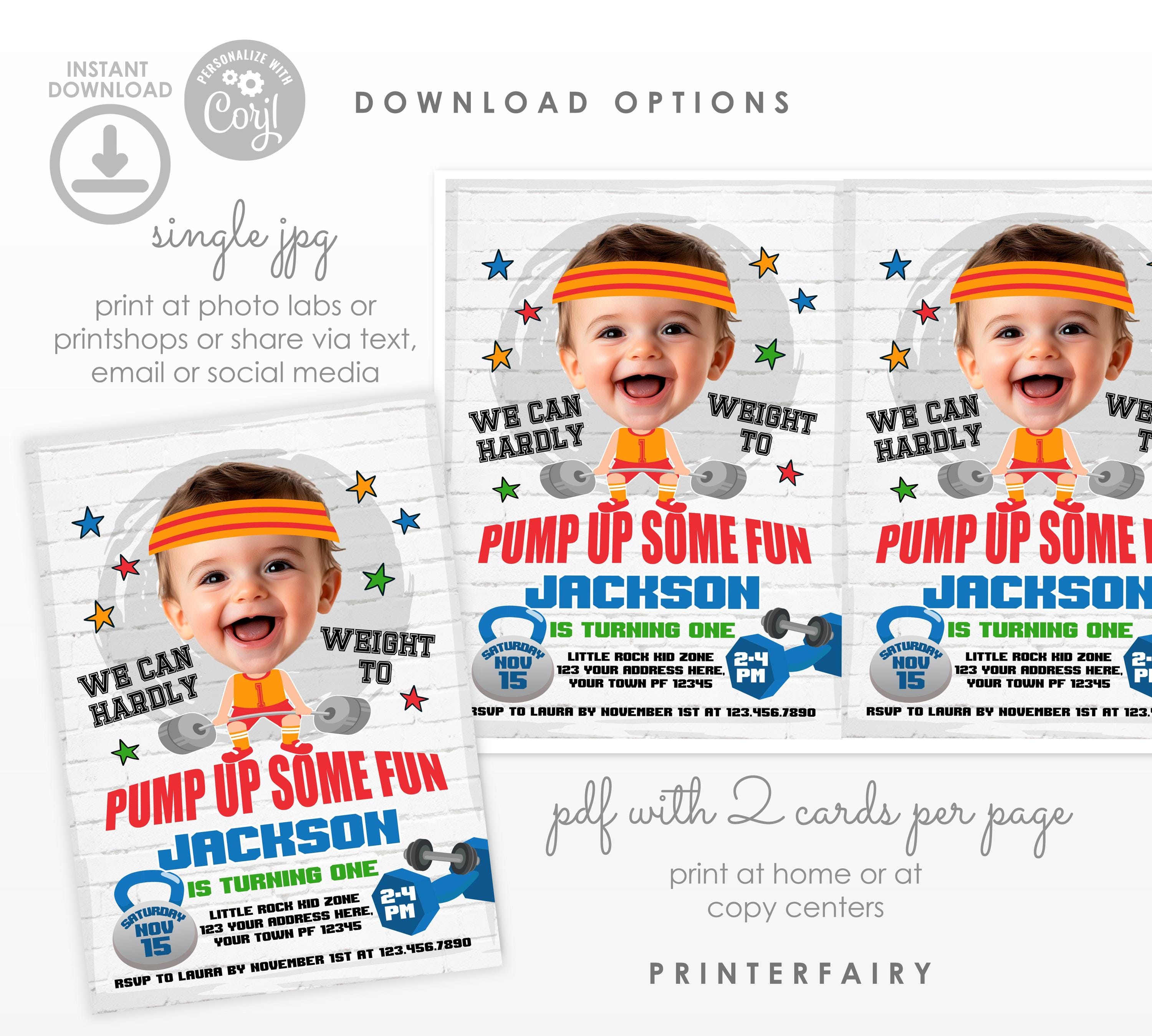 Fitness Gym Birthday Invitation, Strong Boy Theme (Editable Template)