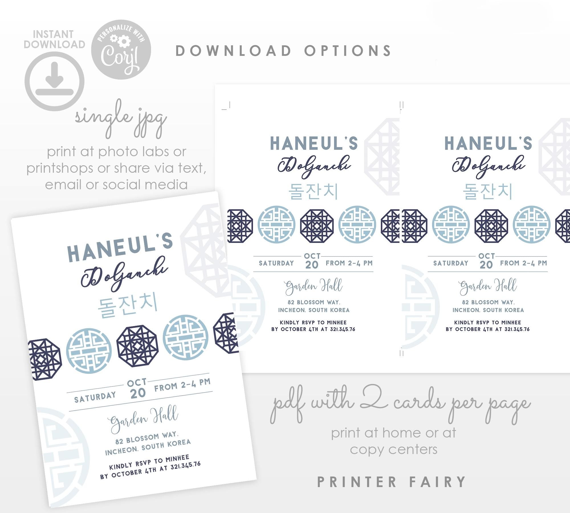 Editable Doljanchi Invitation Template, Korean 1st Birthday (Digital Download)