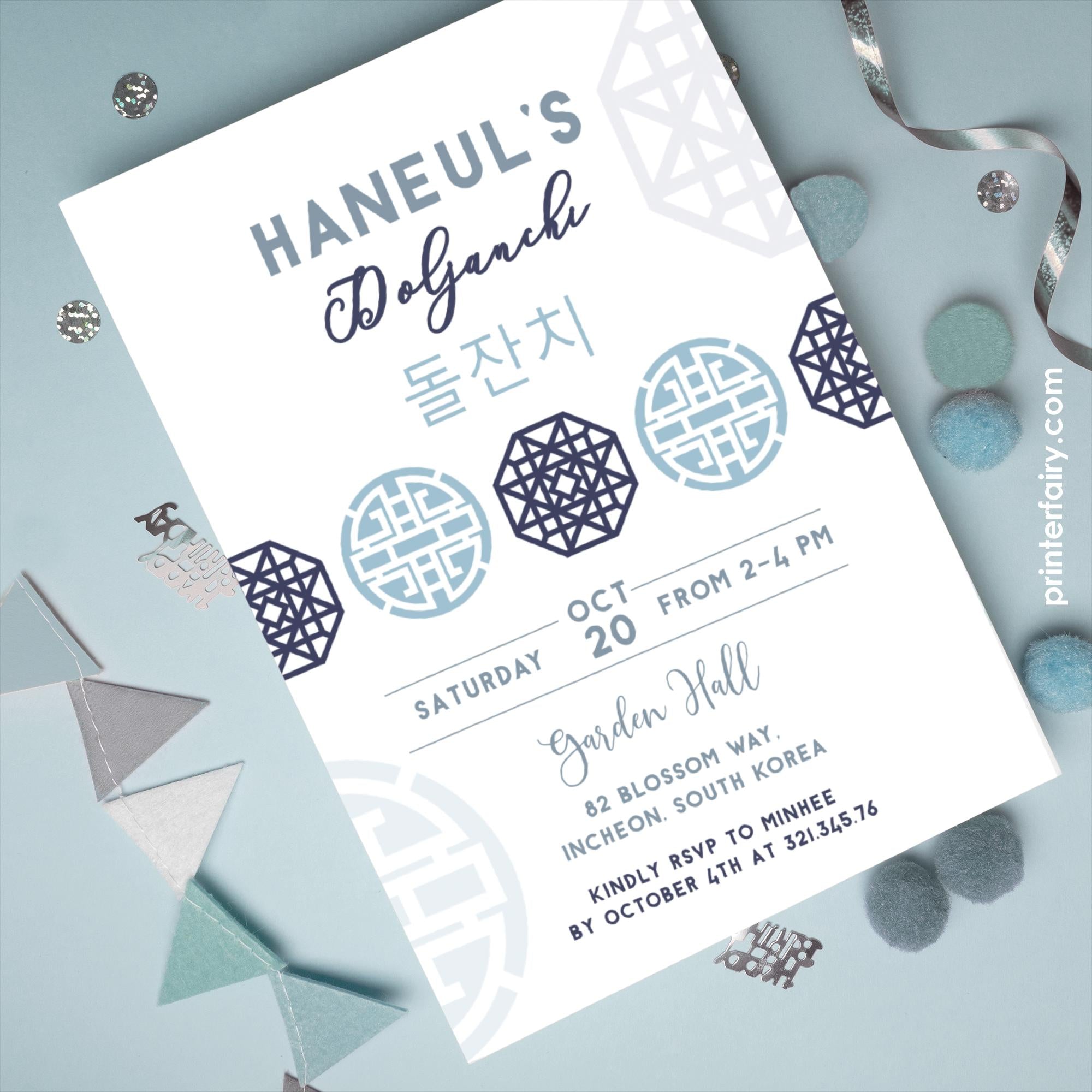 Korean Doljanchi Invitation, Boy 1st Birthday (Editable Template)