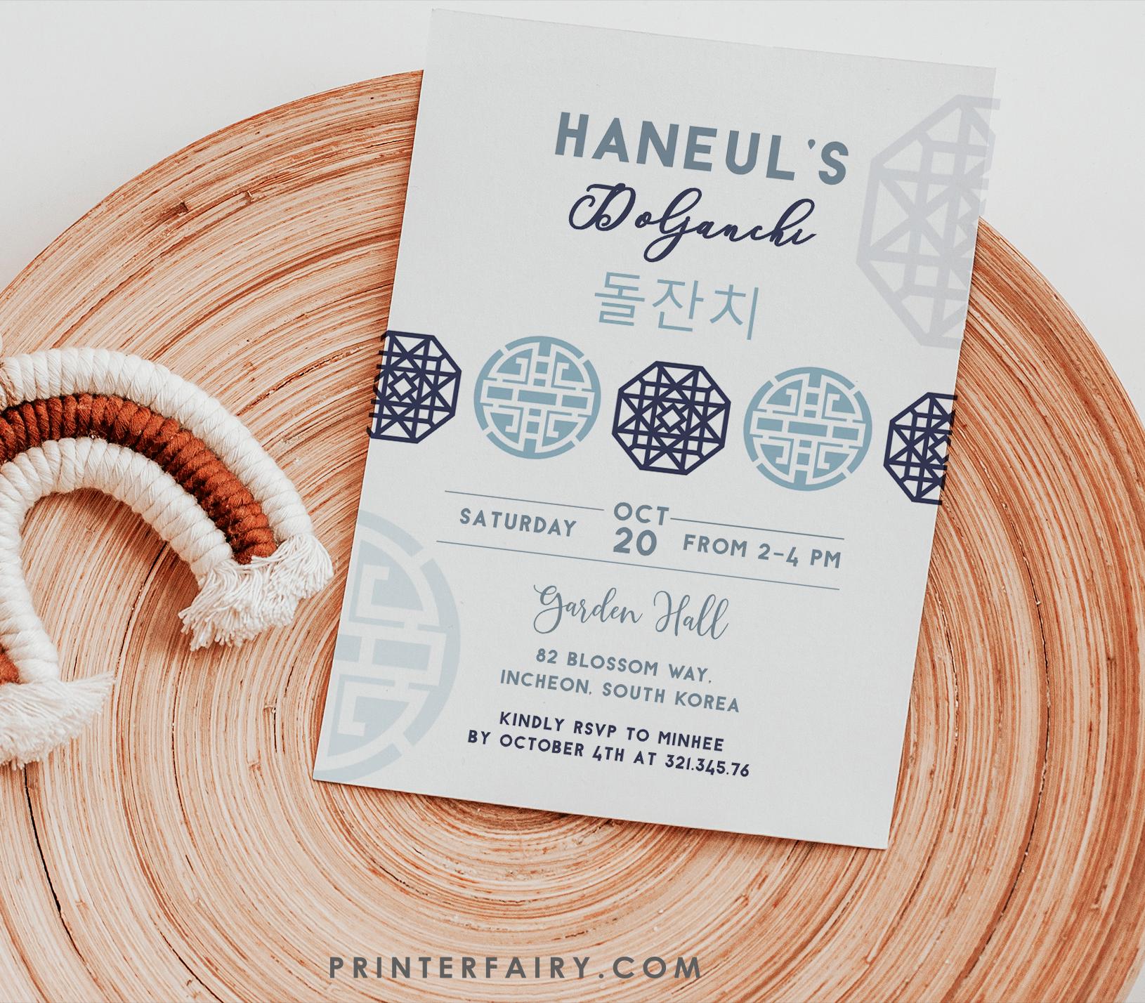 Korean Doljanchi Invitation, Boy 1st Birthday (Editable Template)