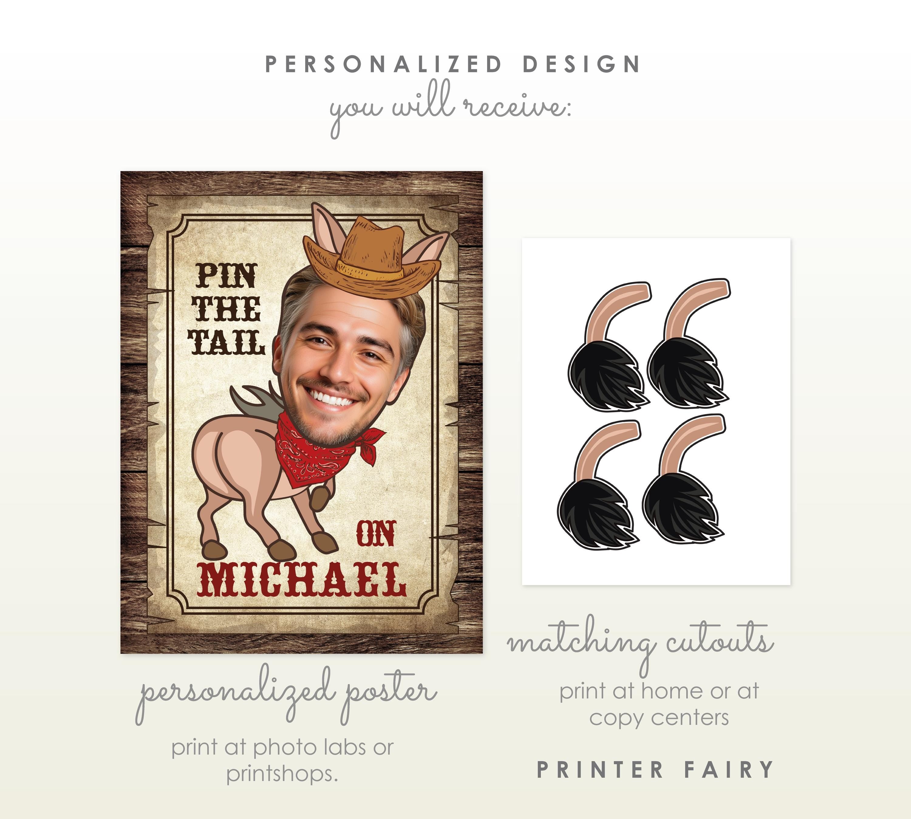 Pin the tail on the Donkey Western Party Game with your photo, Bachelorette Party Printable Design