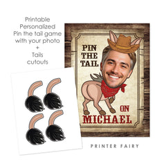 Pin the tail on the Donkey Western Party Game with your photo, Bachelorette Party Printable Design