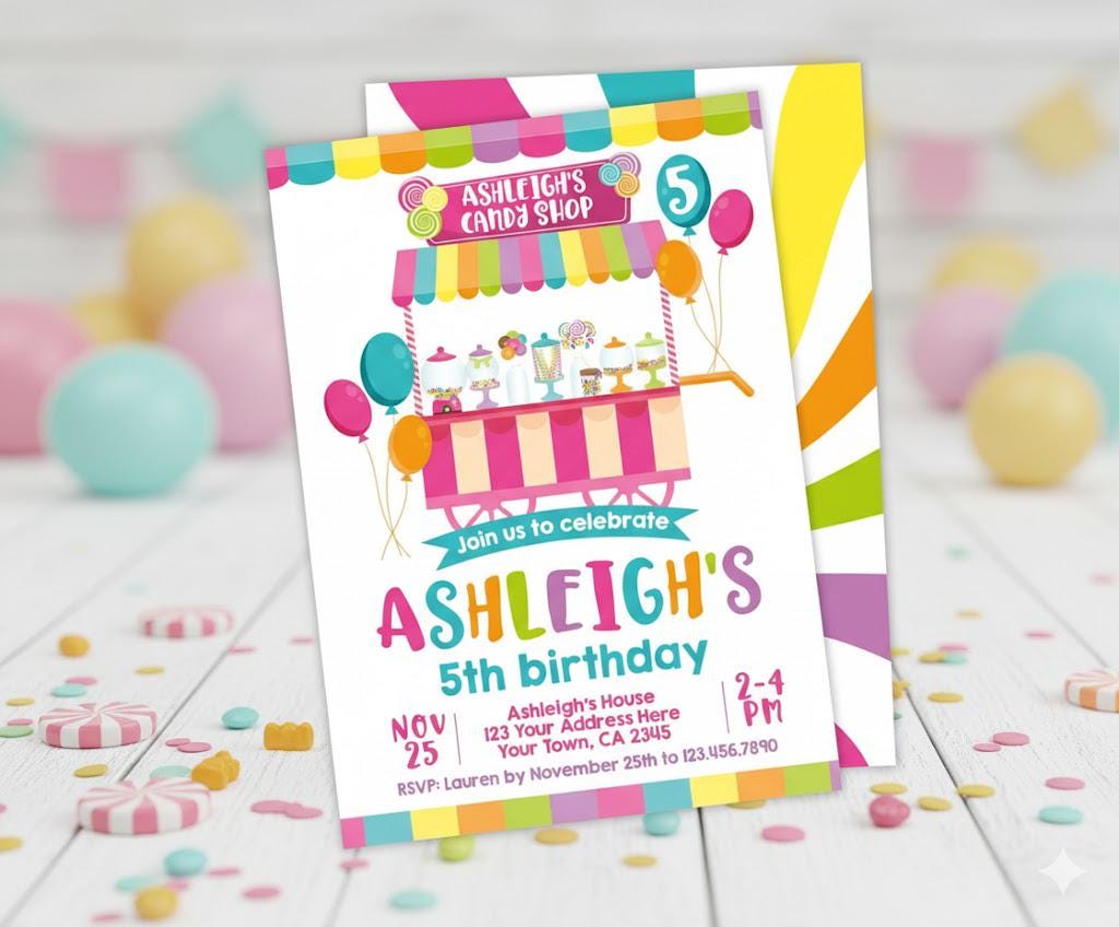 Editable Candy Shop Birthday Invitation, Sweet Party (Instant Download)