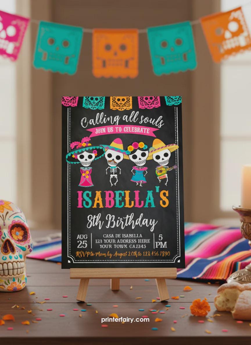 Day of the Dead Birthday Invitation, Editable Dia de los Muertos Party (INSTANT DOWNLOAD)