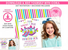 Trampoline Park Party Invitation with Photo, Editable Template, Instant Download