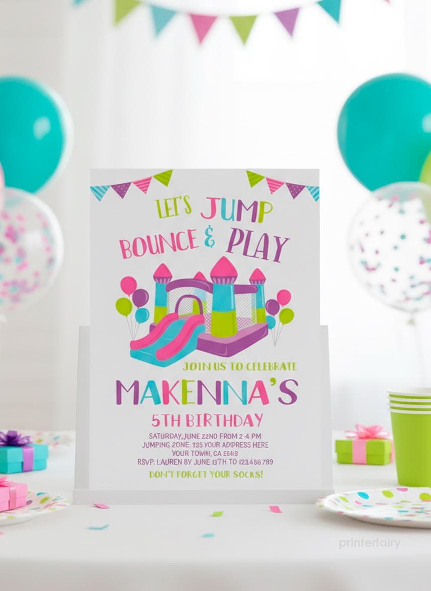 Trampoline Birthday Party Invitation, Editable Bounce House Invite (Digital)