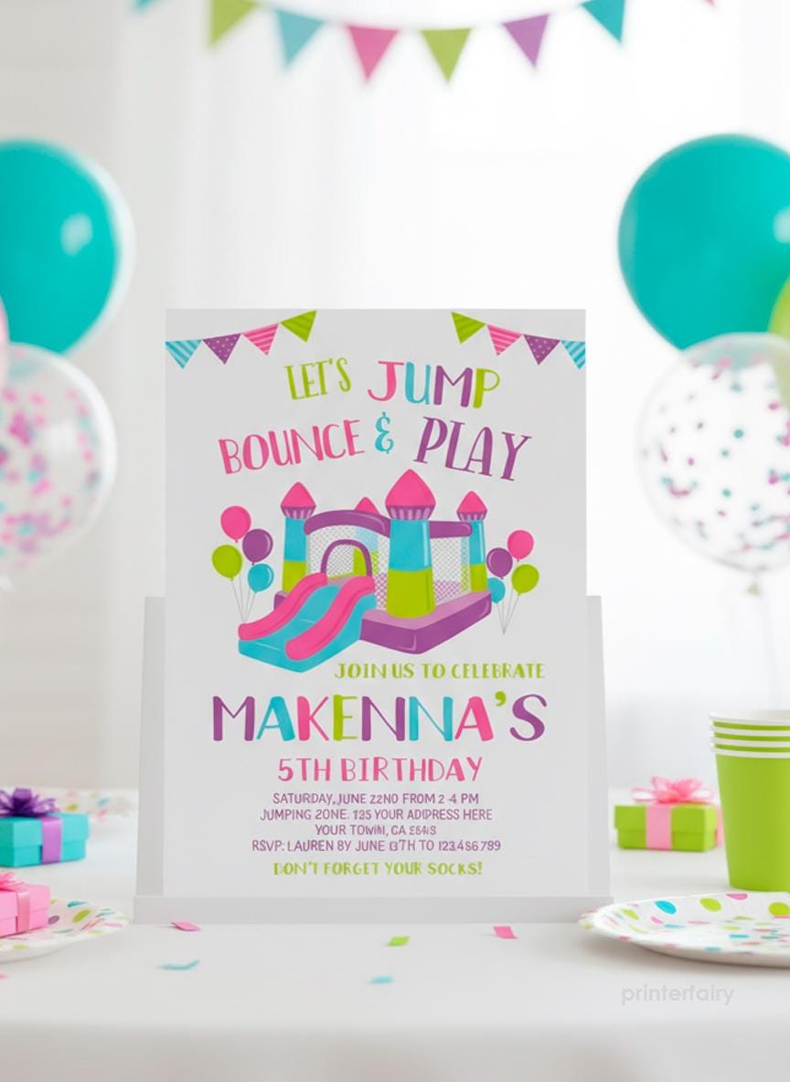 Trampoline Birthday Party Invitation, Editable Bounce House Invite (Digital)