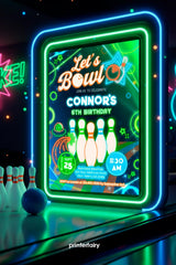 Bowling Birthday Party Invitation Editable Template, Instant Download