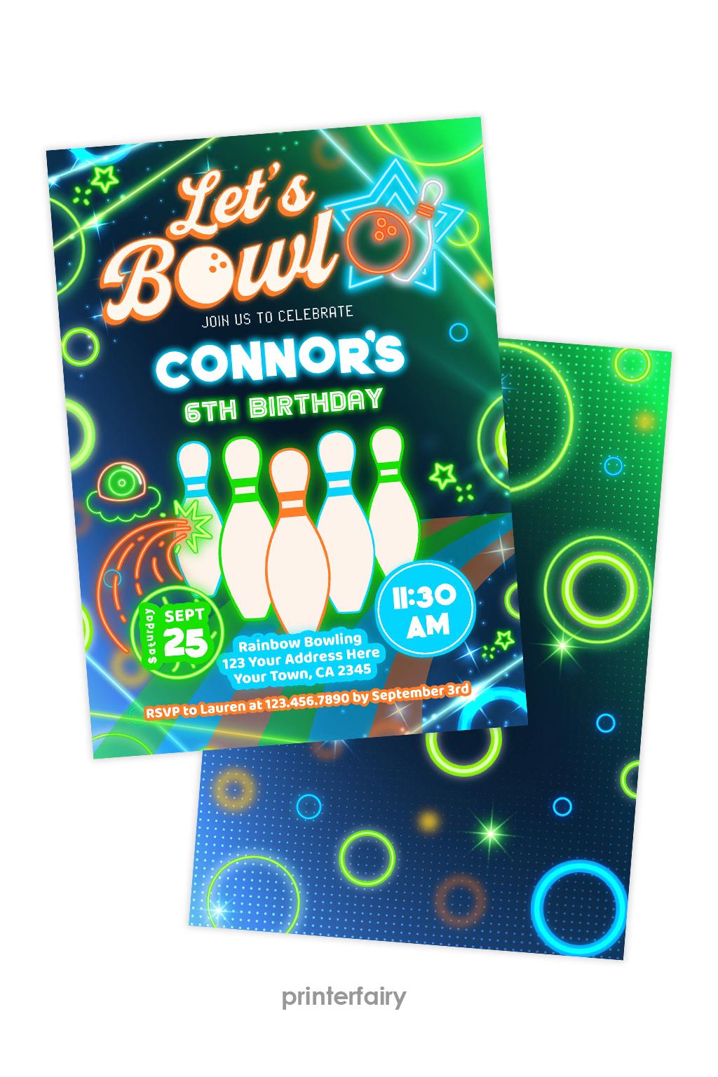 Bowling Birthday Party Invitation Editable Template, Instant Download