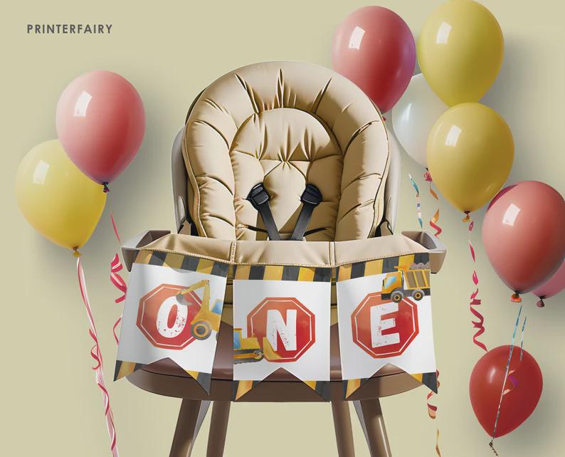 Construction 1st Birthday Party Bundle Editable Templates, Instant Download